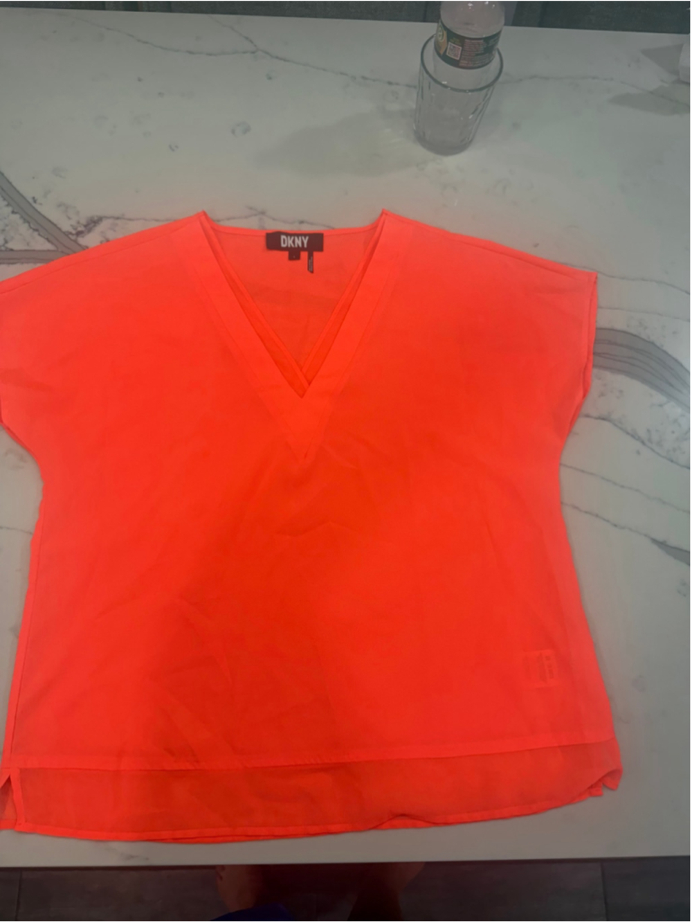 Women's DKNY Blouse Size S Neon Orange V-Neck Top